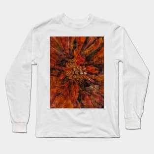 zinnia flower bloom in orange and gold coloured Long Sleeve T-Shirt